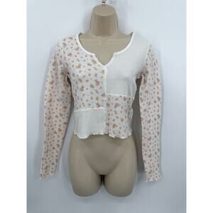 American Eagle Thermal Long Sleeve Floral Comeback Crop Top Small